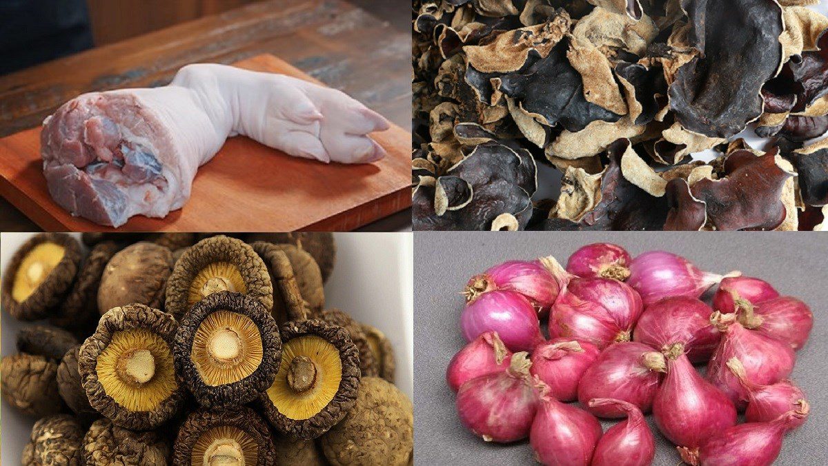 Ingredients for the dish of boiled pig trotters with wood ear mushrooms