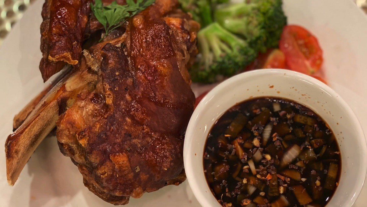 Grilled pork leg in an air fryer