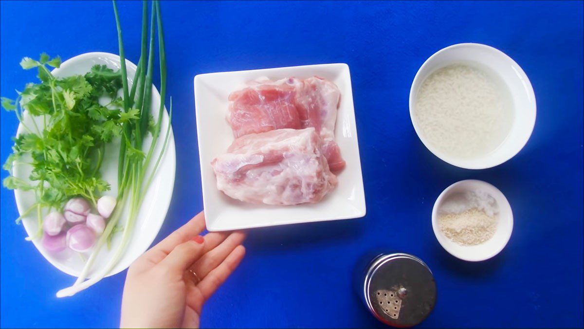 Ingredients for minced pork rib porridge