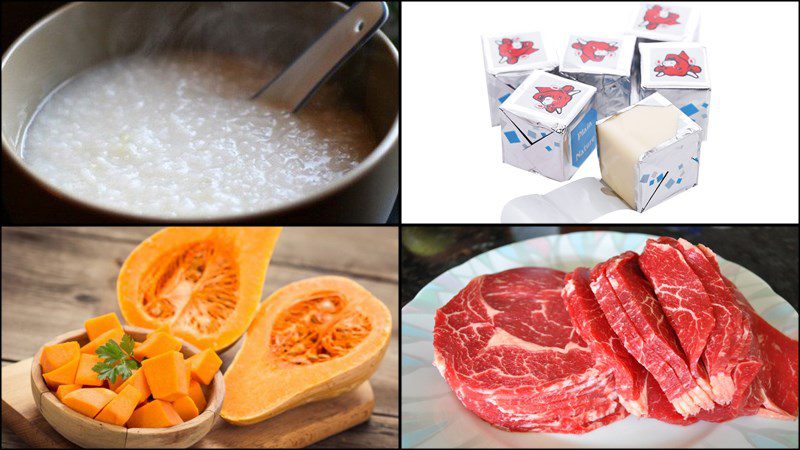 Ingredients for beef cheese porridge dish