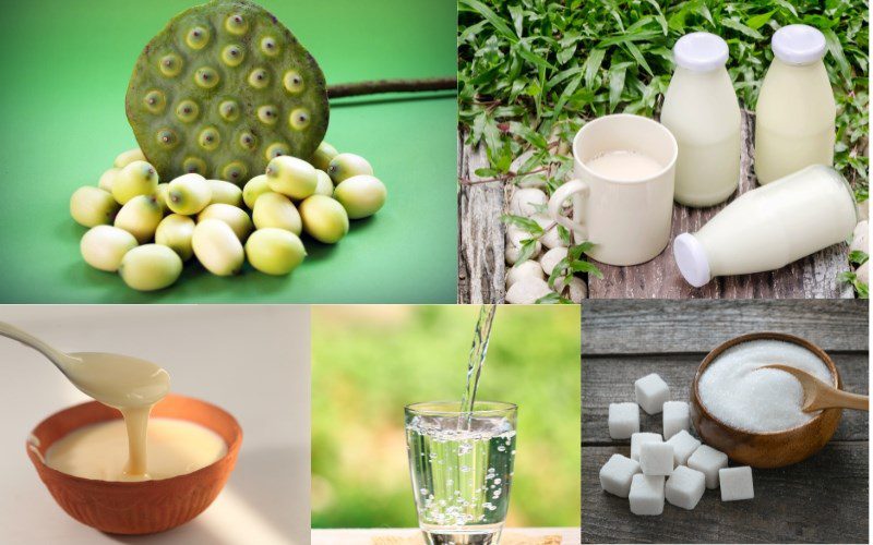 Ingredients for making lotus seed milk with a slow juicer