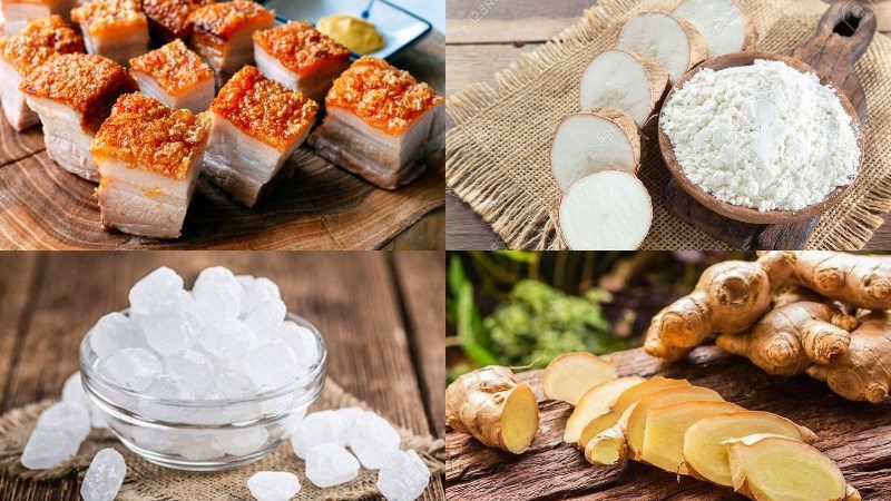 Ingredients for the dish of tapioca dumplings with roasted pork