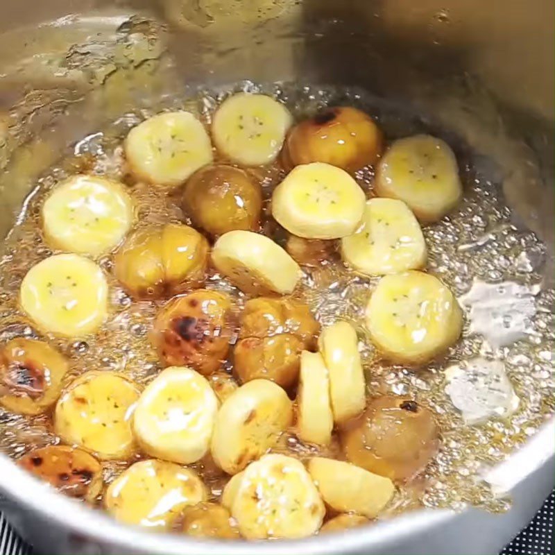 Step 1 Sauté banana and chestnut Banana chestnut dessert