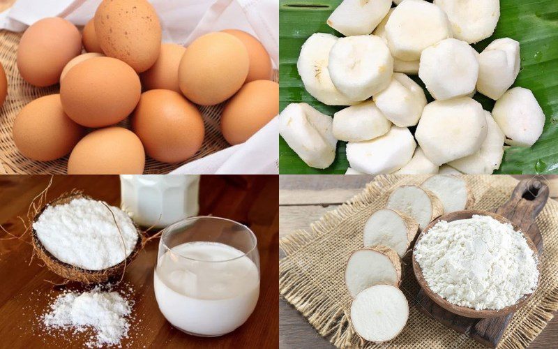 Ingredients for the chicken egg and taro dessert recipe