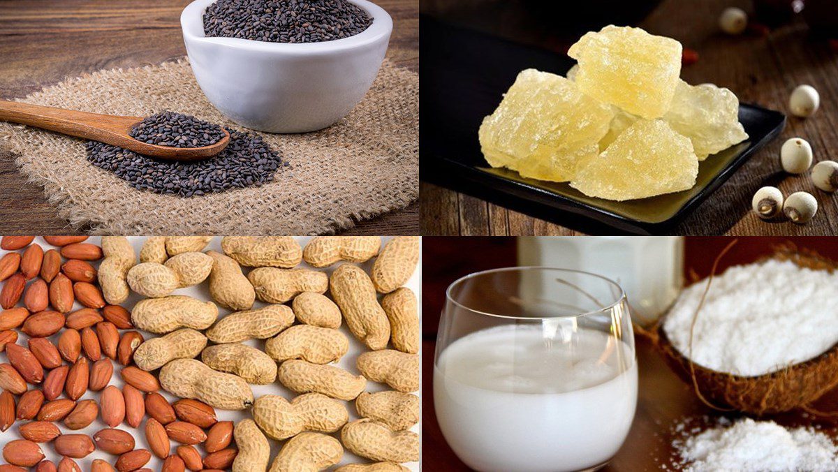 Ingredients for black sesame coconut milk dessert, black sesame peanut dessert, black sesame coconut milk