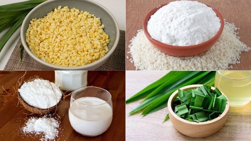 Ingredients for sticky rice dumplings with pandan leaves