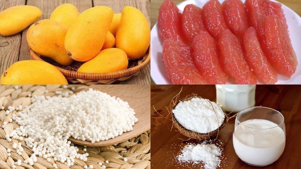 Ingredients for mango pomelo sago dessert