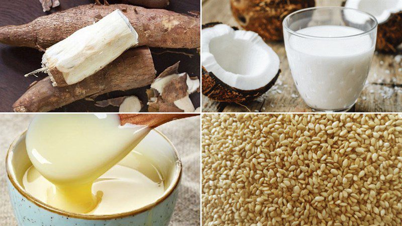 Ingredients for fried cassava cake with coconut