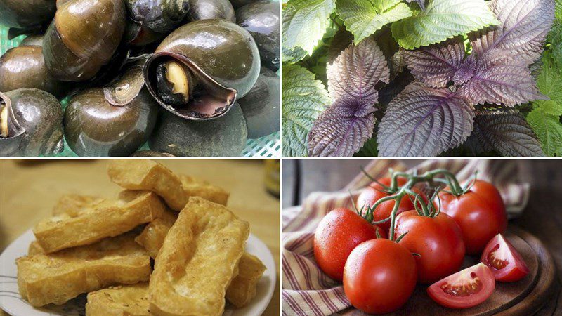 Ingredients for the dish of snail soup with perilla leaves and spicy cooking