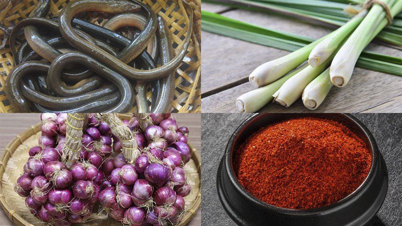 Ingredients for the dish 2 ways to make stir-fried eel with lemongrass and chili