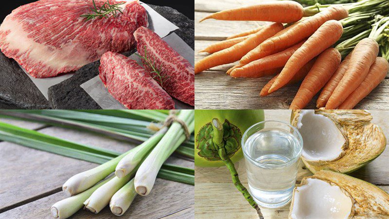 Ingredients for beef stew with bread