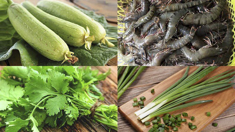 Ingredients for the dish of stir-fried gourd with fresh shrimp