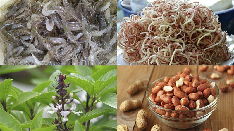 Ingredients for banana flower salad with shrimp