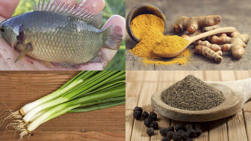 Ingredients for braised snakehead fish with turmeric