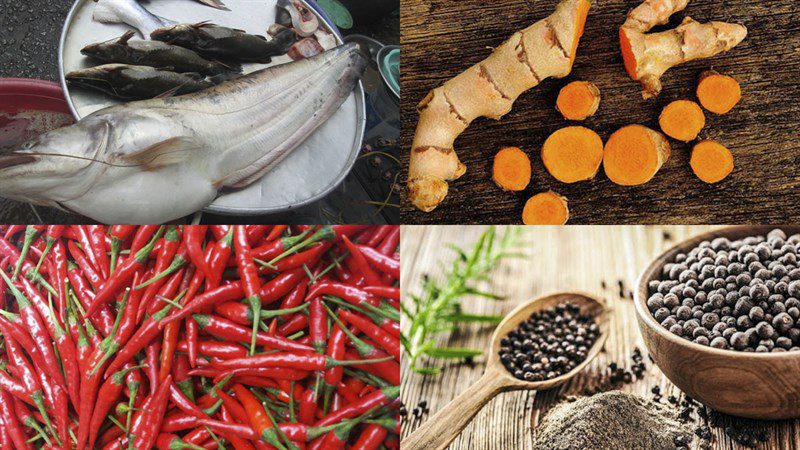 Ingredients for braised catfish with turmeric