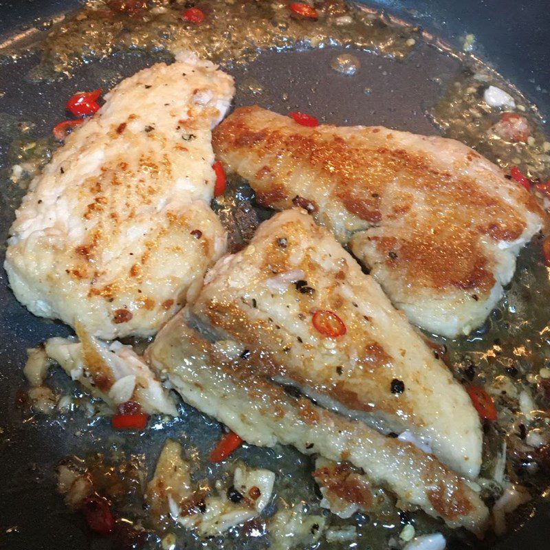 Step 2 Frying basa fish fillet with fish sauce