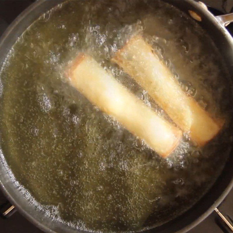 Step 4 Fry the spring rolls Crab cheese spring rolls