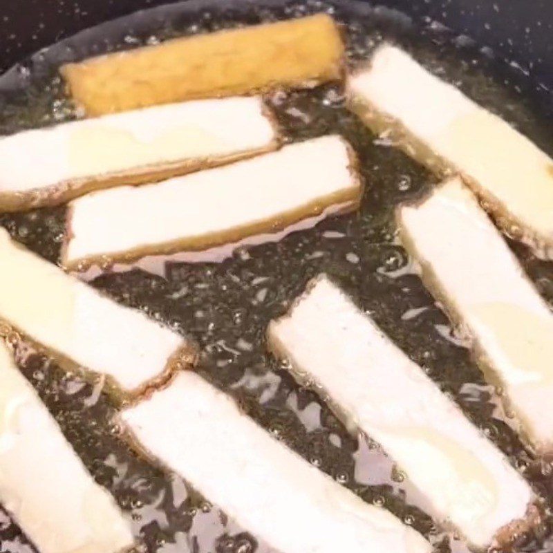 Step 2 Frying the tofu for Vegetarian Bun Mam Nem