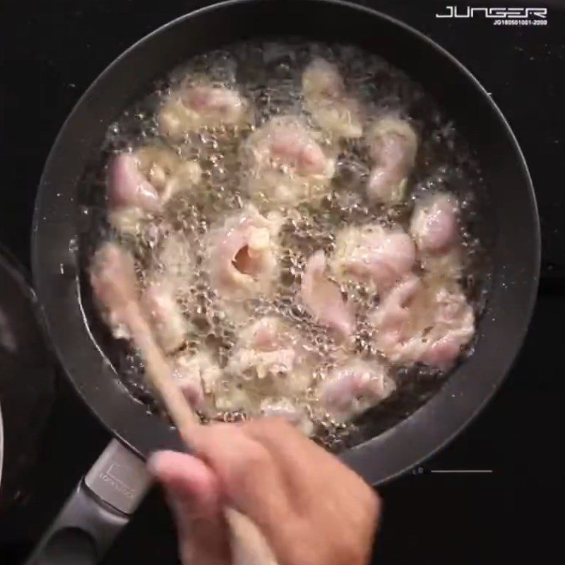 Step 4 Fry fish guts Fried basa fish guts with garlic and chili