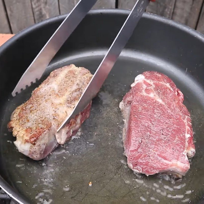 Step 2 Frying pork steak with herbs