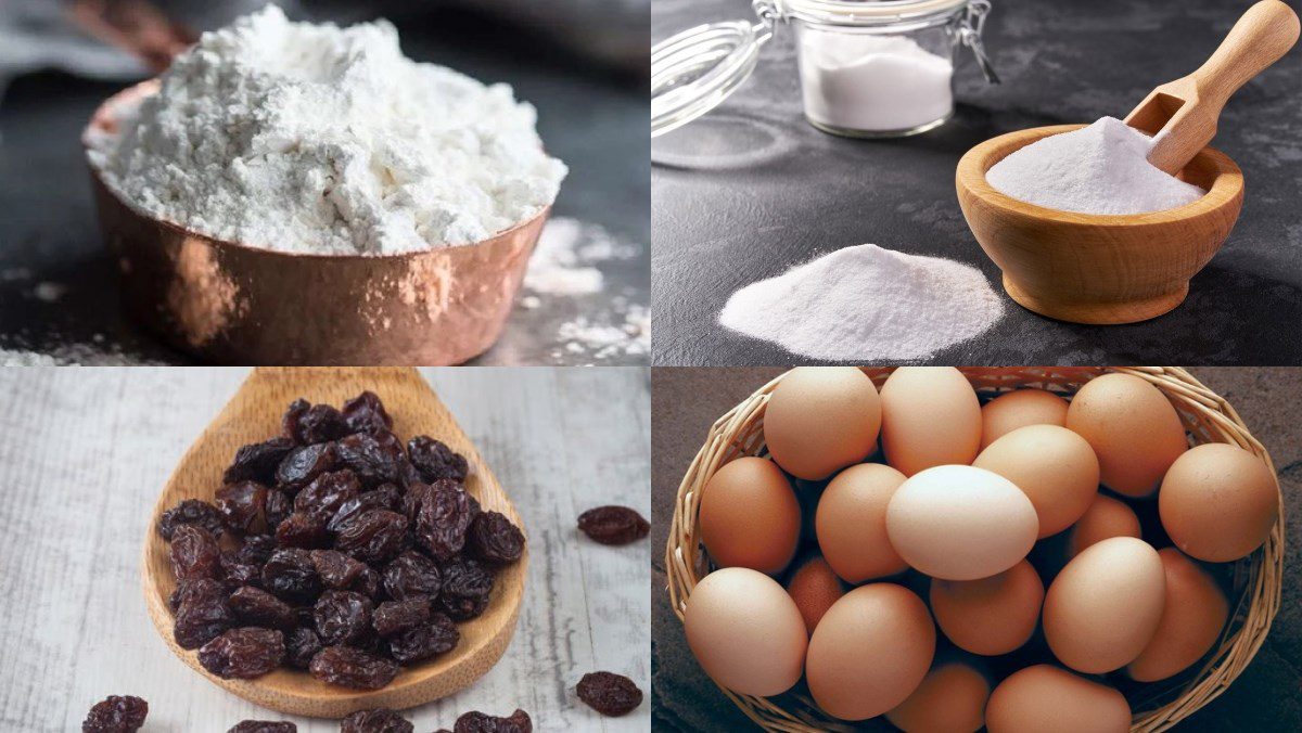 Ingredients for christmas fruit cake