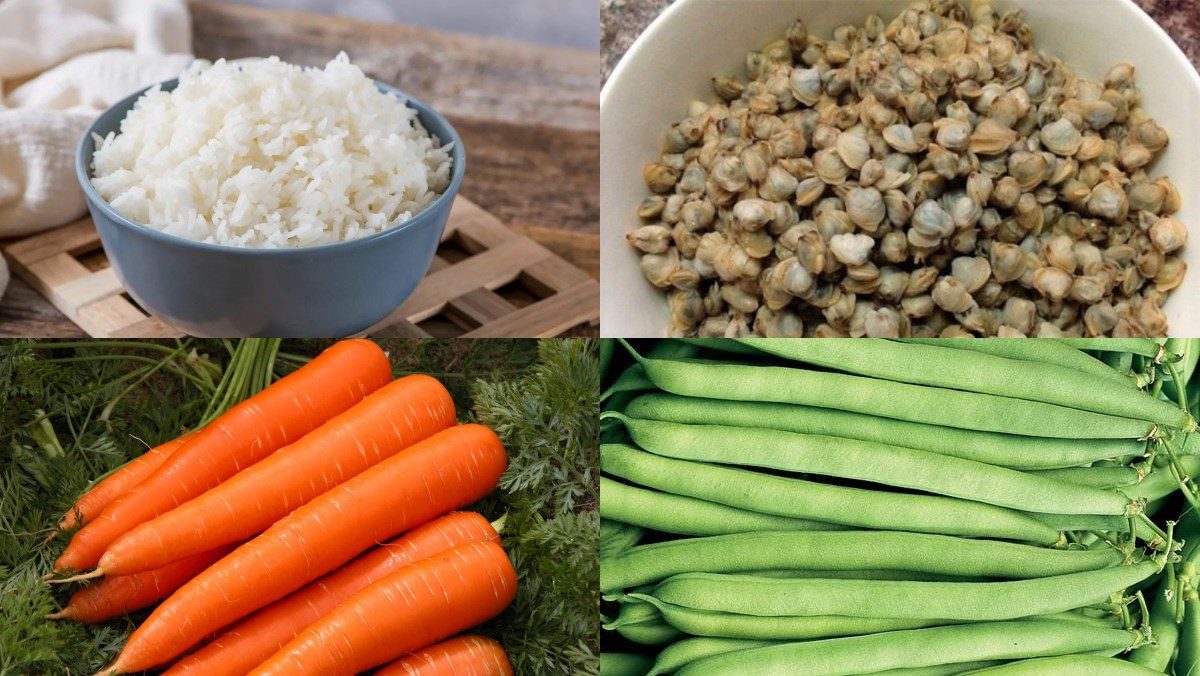 Ingredients for fried rice with clams