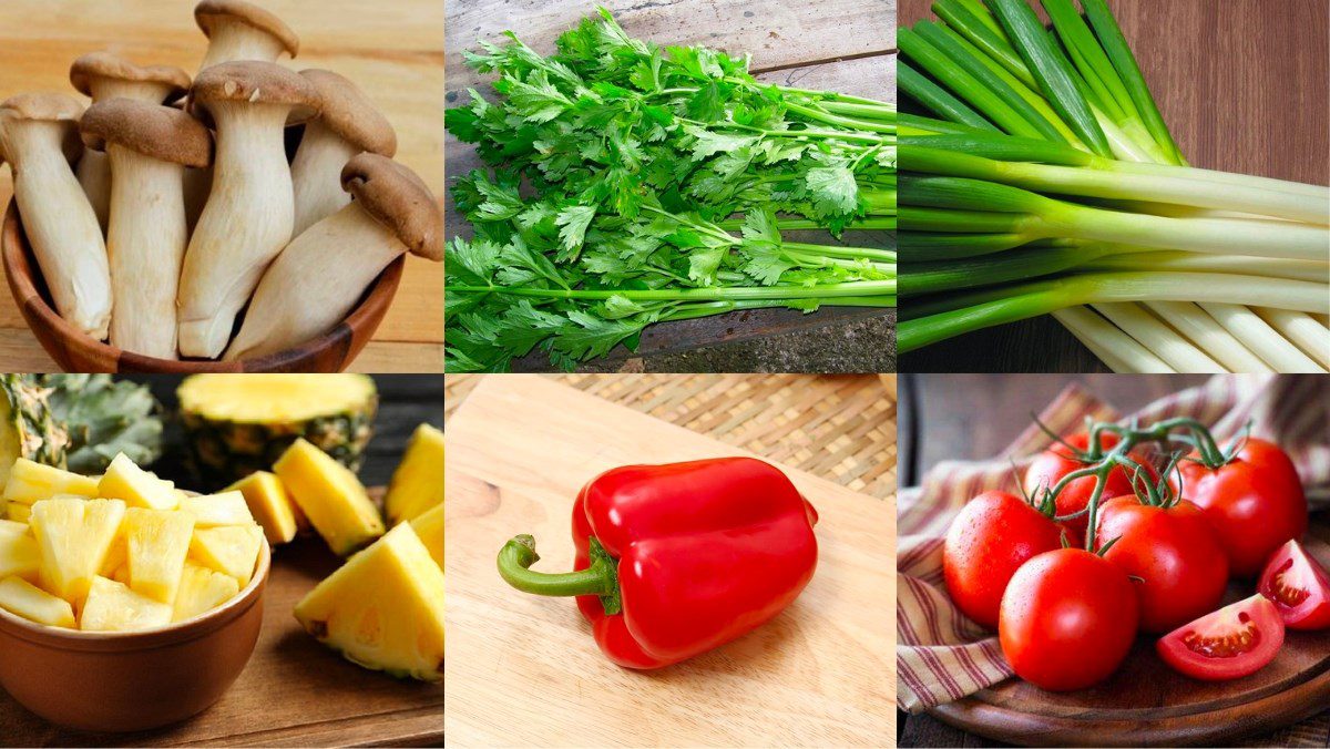 Ingredients for sweet and sour mushroom stir-fry