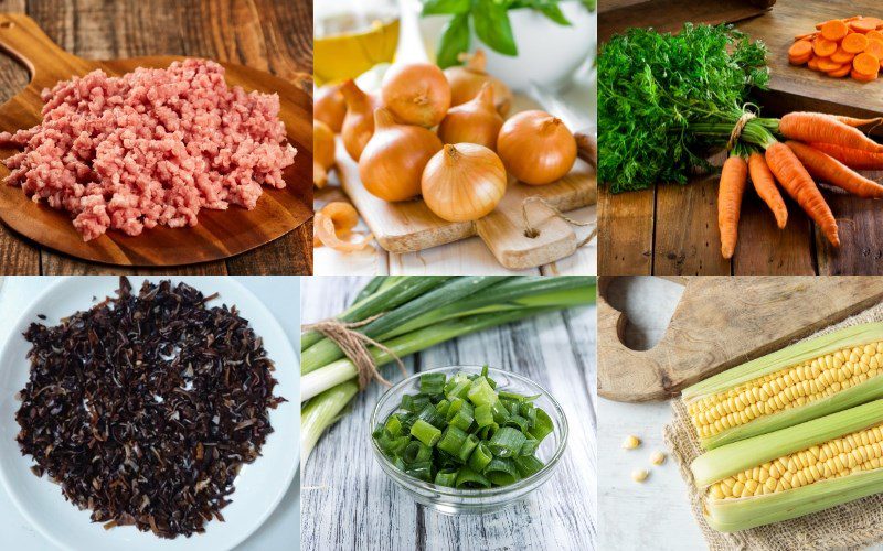 Ingredients for stir-fried pork rice, simple lazy rice dish