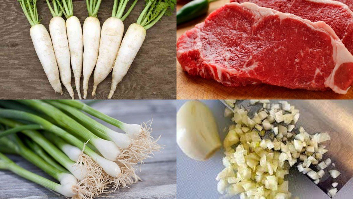 Ingredients for stir-fried radish with beef