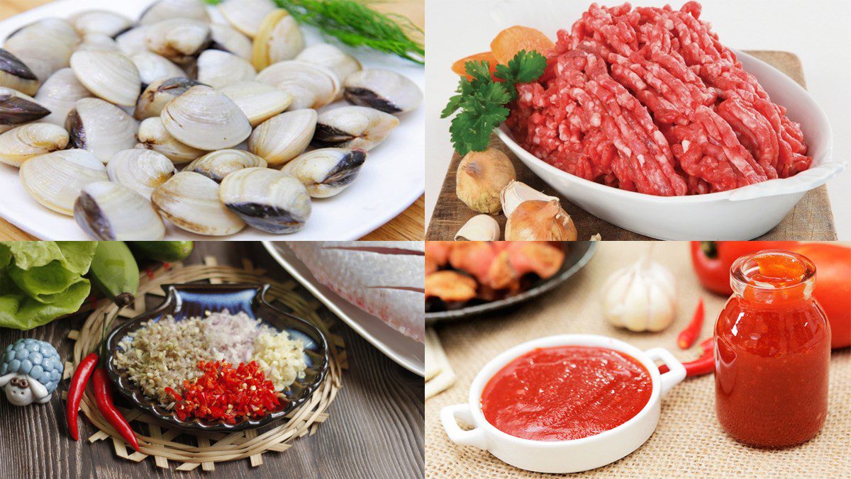 Ingredients for spicy clam fried rice