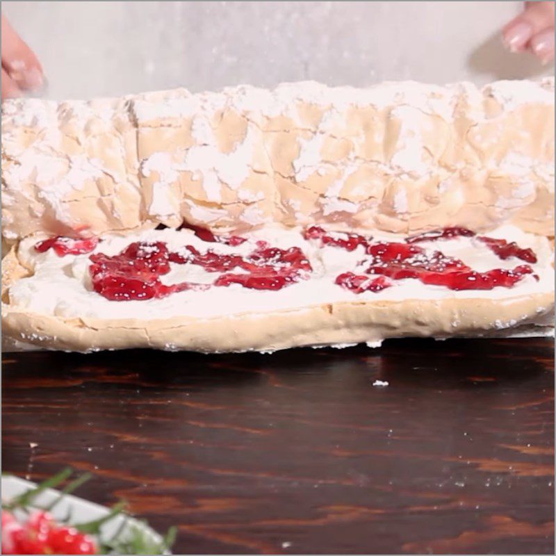 Step 4 Rolling the cake for basic strawberry meringue cake