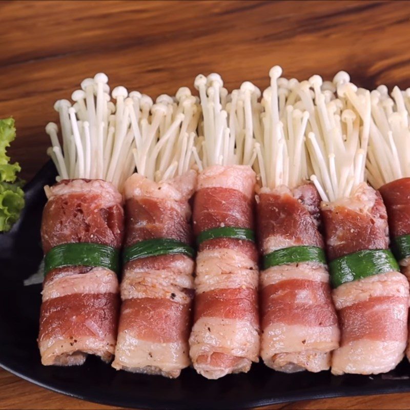 Step 3 Beef rolls Beef belly rolled with enoki mushrooms grilled