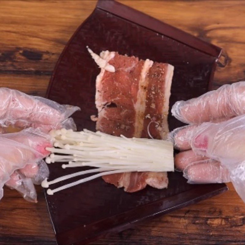 Step 3 Beef rolls Beef belly rolled with enoki mushrooms grilled