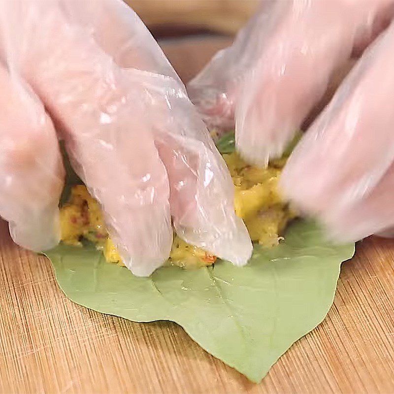 Step 3 Rolling the fish cake Grilled fish cake in betel leaf