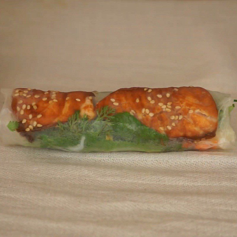 Step 6 Rolling spring rolls Teriyaki salmon spring rolls