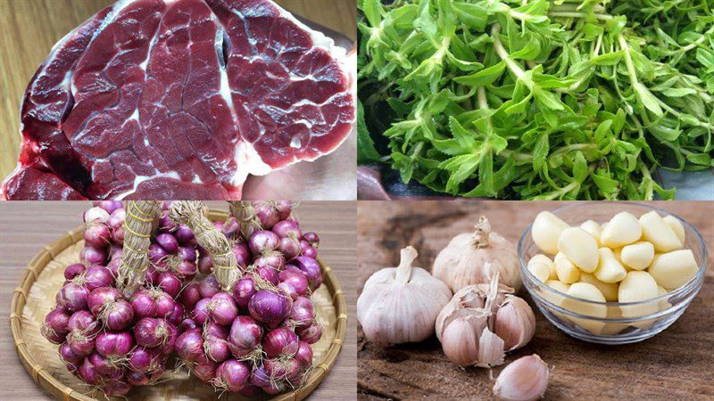 Ingredients for the dish 2 ways to cook buffalo meat stir-fried with rice paddy herb and potatoes