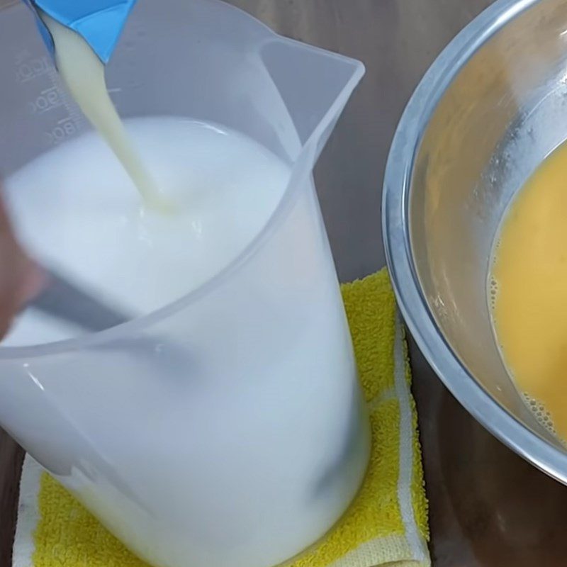 Step 2 Whisking eggs and mixing condensed milk for condensed milk flan