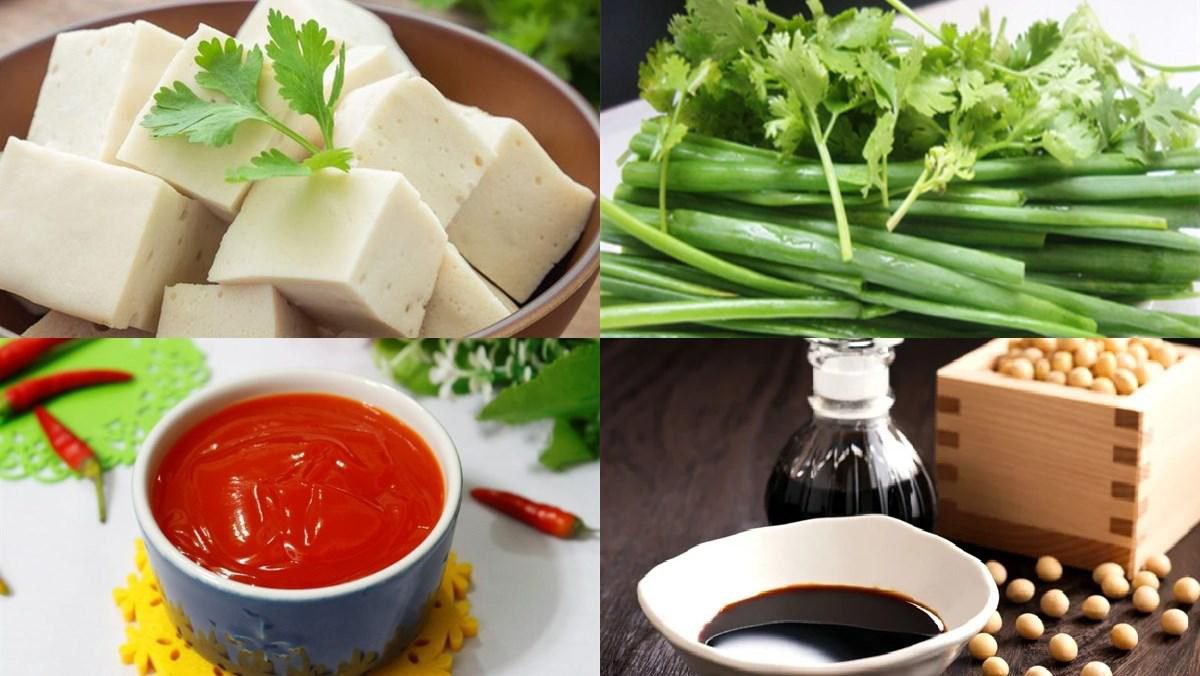 Ingredients for fried tofu with fish sauce and scallions