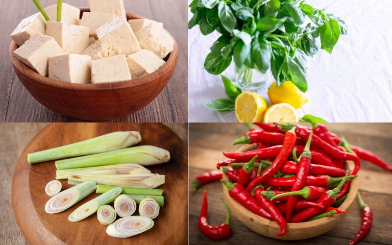 Ingredients for fried tofu with lemongrass and chili
