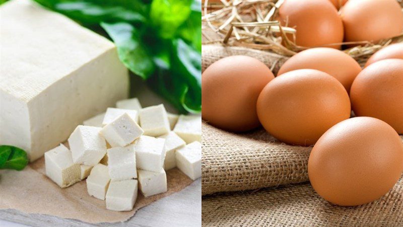 Ingredients for the dish steamed soft tofu with eggs and minced meat