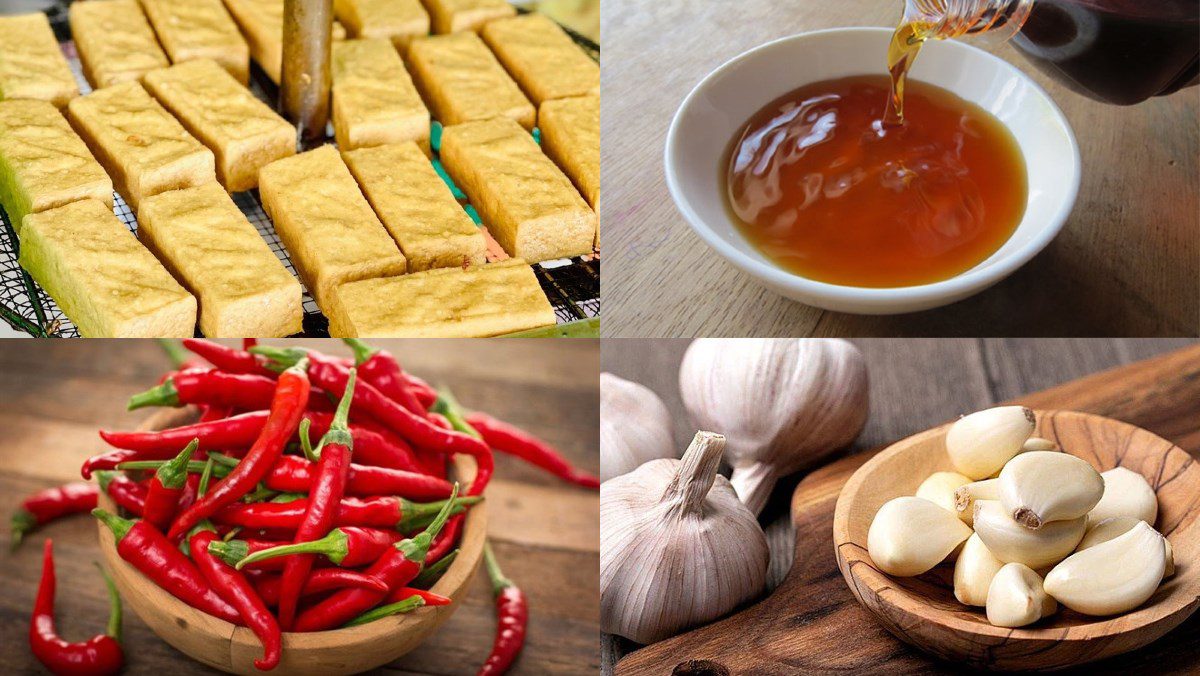 Ingredients for fried tofu with fish sauce