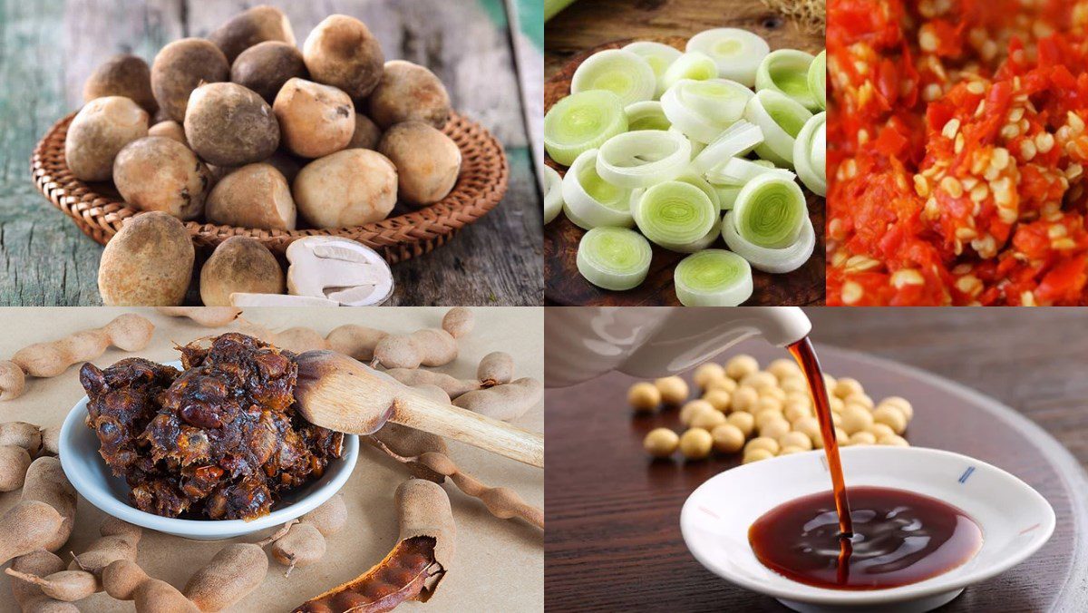 Ingredients for the tamarind straw mushroom dish