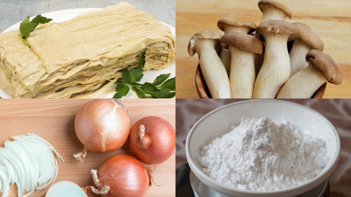 Ingredients for the dish on how to make tofu skin rolls with mushrooms