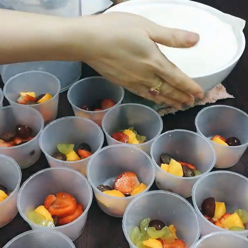 Step 7 Poured yogurt jars Fruit yogurt