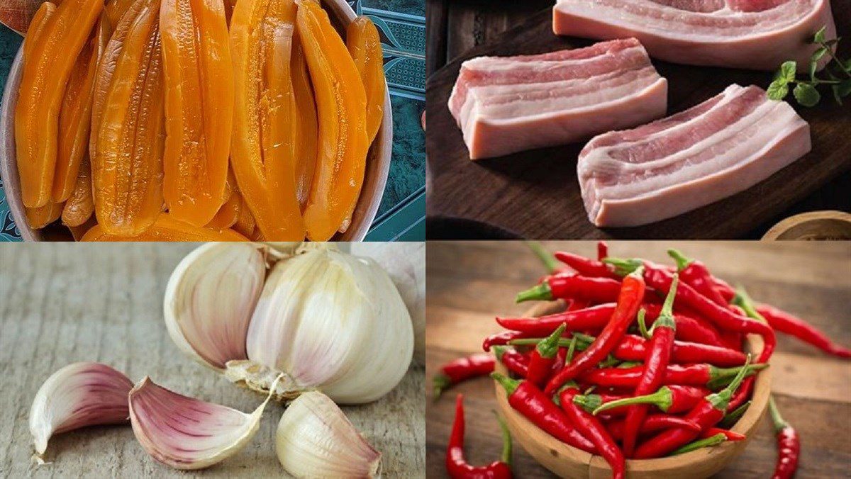 Ingredients for the dish pickled vegetables mixed with pork belly