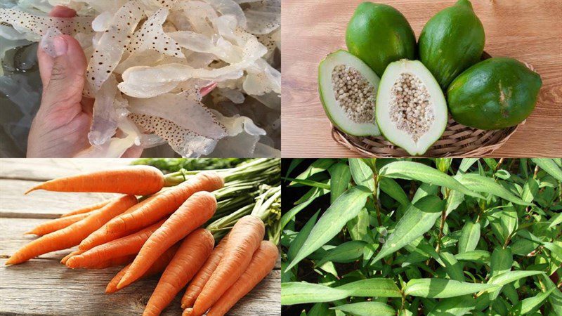 Ingredients for jellyfish salad with papaya, jellyfish salad with fragrant herbs