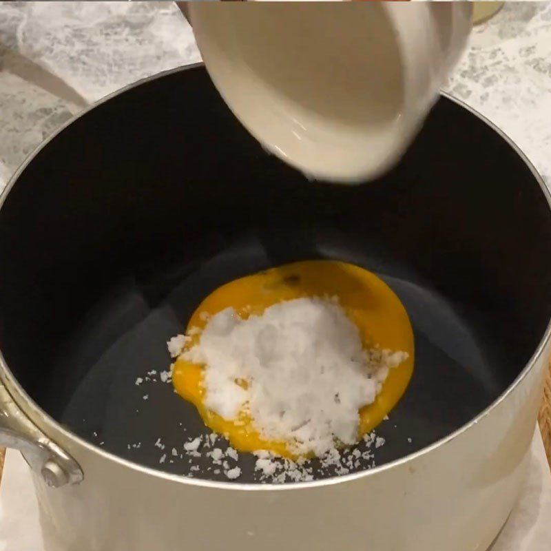 Step 2 Boil the egg milk mixture Soy milk mochi cake