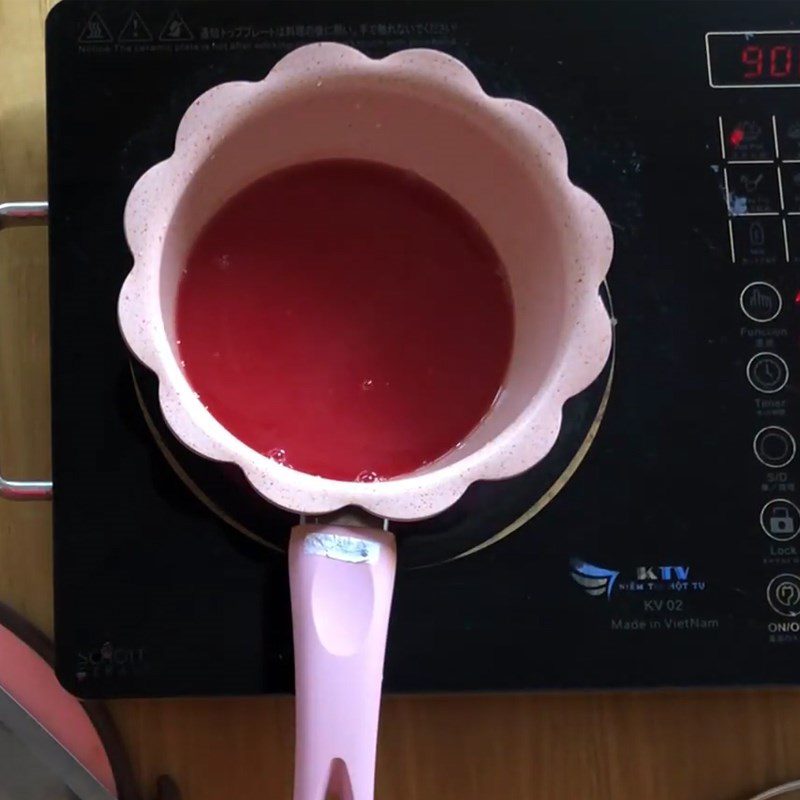 Step 2 Boil watermelon juice and gelatin for Watermelon Pudding