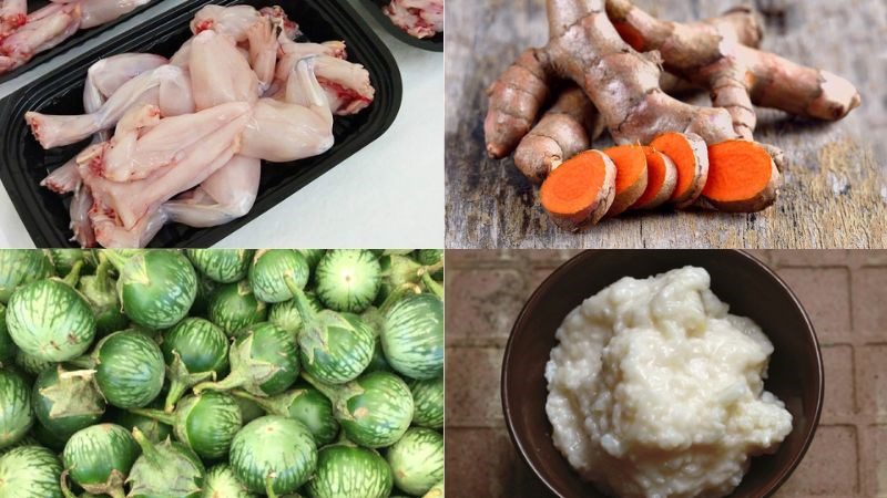 Ingredients for frog stew with eggplant