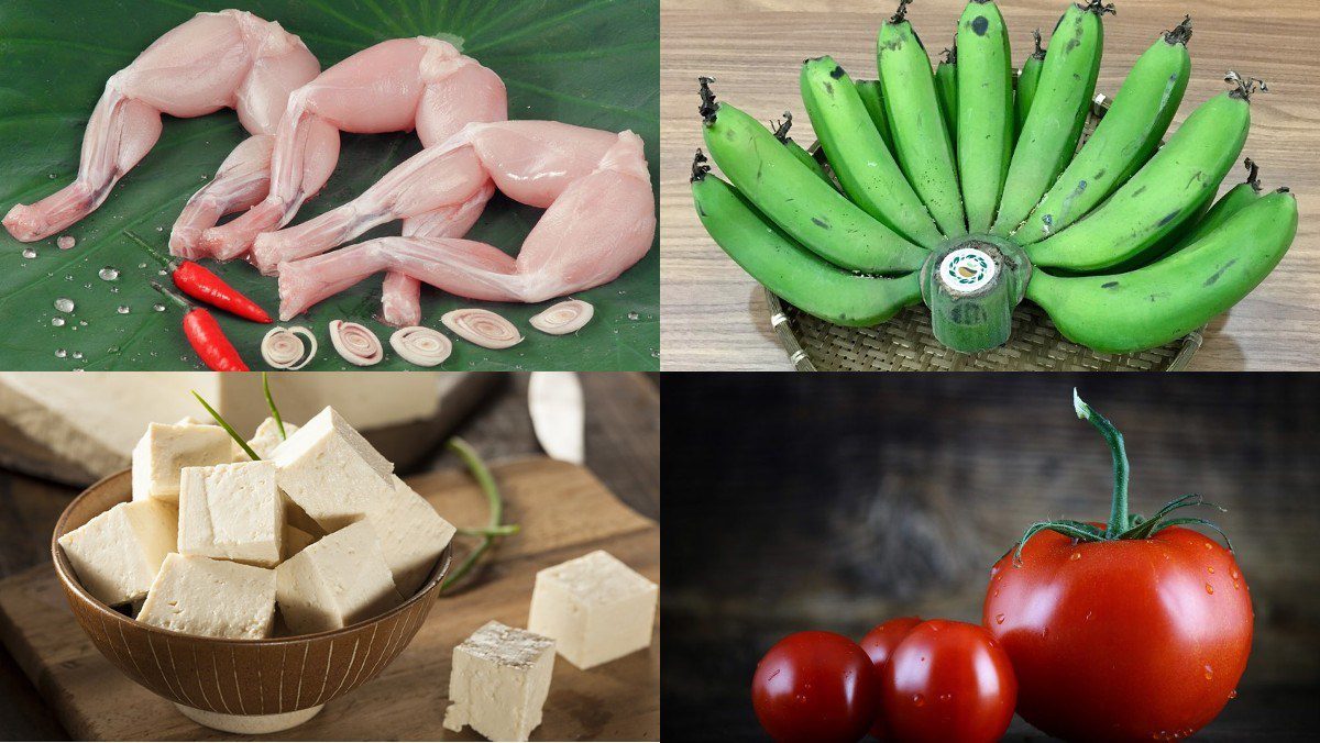 Ingredients for the dish frog stewed with banana and tofu